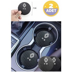 Resim Renault R 12 Siyah Karbon Araç Bardak Altlığı Renault Logolu R 12 Özel Üretim 2 Adet 7 Cm 2 Adet 