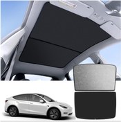 Resim midline Tesla Y model tavan perdesi sıkıştırmalı siyah-gri çift renk kullanım seçenekli takmatik 2 parça 