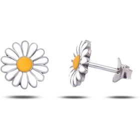 Resim Kadın Papatya 925 Ayar Gümüş Küpe 