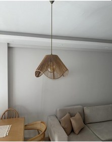 Resim Wavy Avize - Kahverengi Hasır El Yapımı Bohem Asimetrik Şekilli Rustik Avize Çok Renkli 