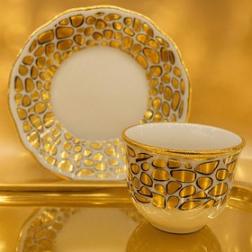 Resim Kaplan Desenli Altın Yaldızlı El İşlemeli Tam Takım Çay ve Mırra Seti - 6 Kişilik - seçiminizi yapın / 6 tabak & 6 fincan 