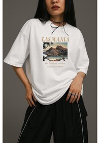Resim Tasmania Baskılı Unisex Oversize Tişört BEYAZ 