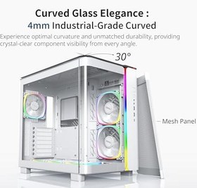 Resim MONTECH King 95 PRO Çift Odacıklı ATX Orta Kule PC Oyun Kasası, Yüksek Hava Akışı, Aletsiz Paneller, Sağlam Kavisli Temperli Cam Ön, Altı ARGB PWM Fan Fan Hub, King 95 PRO Beyaz ABD 