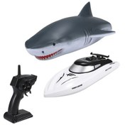 Resim Rc Tekne Uzaktan Kumandalı Tekneler 2.4ghz Rc Tekne Köpekbalığı Oyuncak Hediyesi Çıkarılabilir Köpekbalığı Kabuğu İle Çocuklar Yetişkinler Erkekler İçin 