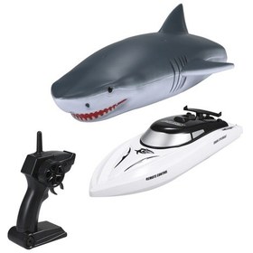 Resim Rc Tekne Uzaktan Kumandalı Tekneler 2.4ghz Rc Tekne Köpekbalığı Oyuncak Hediyesi Çıkarılabilir Köpekbalığı Kabuğu İle Çocuklar Yetişkinler Erkekler İçin 
