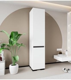 Resim VM VERTEX MOBİLYA Floransa Tek Kapılı 4 Raflı Beyaz-Antrasit Çok Amaçlı Dolap Beyaz 