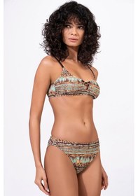 Resim Endeep Kadın Ayarlanabilir Askılı Lurex Desenli Toparlayıcı Bikini Takımı Mavi 
