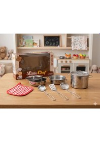 Resim Paslanmaz Çelik 9 Parça Oyuncak Mutfak Tencereleri Ve Utensil Oyun Seti 