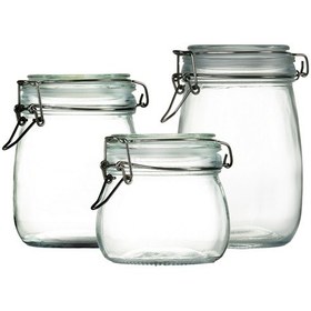 Resim 3'lü Set Korken Kavanoz Vakumlu Kilitli Cam Saklama Kavanozu 500ml - 750ml - 1000ml Şeffaf 