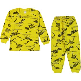 Resim Neşeli Bebek Neşelibebek Sarı Unisex Dinozor Baskılı Pijama Takımı 7 Yaş 