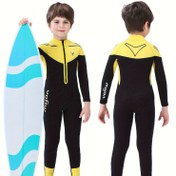 Resim VOFIW Erkek Çocuklar için Ön Fermuarlı Neopren Mayo - 3mm Kalınlık, Uzun Kollu ve Pantolon Tasarımı, Renk Bloğu Renkli, Ayarlanabilir Bağcıklı Bel, Plaj, Havuz ve Sörf İçin, Plaj Giyim Gerekliliği, Tam Kapsama Mayo, Pürüzsüz Dokulu Kumaş 