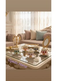Resim Renkli Gold Detaylı Kare Desenli 6 Lı Türk Kahve Fincan Takımı Porselen-balsa Fincan Takımı Sarı - Çok Renkli 