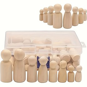 Resim 50 Parça Bitmemiş Ahşap Pim Bebek Seti - Saklama Kutulu, Klasik DIY Sanat El İçleri, Çocuk Odaları Dizaynı, Şenlik Süslemeleri ile Erkek ve Bayan Figürleri Đeşitli Ailenin Üyeleri, Ýüzeýeliğe Ulaşmış Tahta Malzeme Noel Cadılar Günü İ 