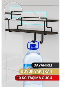 Resim Bino Baharatlık 2 Li Set Siyah Mat Metal Mutfak Rafı Banyo Rafı Yapışkanlı Kancalı Tuzluk Askılık Çok Renkli 