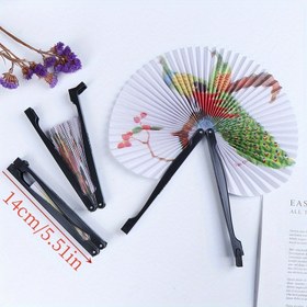 Resim 6 adet Çin tarzı el tipi katlanabilir fanlar, çağdaş plastik fanlar, dekoratif baskılı desen, yazlık aksesuar, yaratıcı doğum günü hediyeleri, fotoğrafçılık malzemeleri 