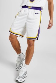 Resim Nike Dri Fit Los Angeles Lakers Association Edition Swingmant Shorts Erkek Basketbol Şort Beyaz Mor Beyaz 