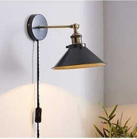 Resim Rsylight Retro Metal Rustik Siyah Kablolu Anahtarlı Duvar Aplik Çap:30 cm Siyah 