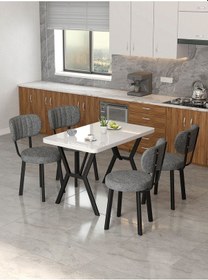 Resim Azra 70x110cm Beyaz Mutfak Masası, Mutfak Masası Takımı, Yemek Masası, 4 Koyu Gri Sandalye Koyu Gri 