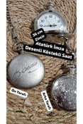 Resim Brality Lüks Köstekli Saat ( Atatürk İmza Desenli) ( Gümüş Renk) ( 36 Cm Zincirli)- 0053 