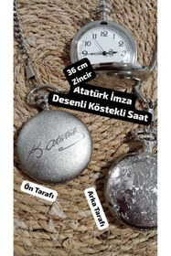 Resim Brality Lüks Köstekli Saat ( Atatürk İmza Desenli) ( Gümüş Renk) ( 36 Cm Zincirli)- 0053 