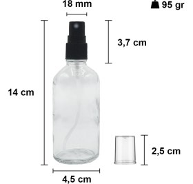 Resim Afracam 100 cc Şeffaf Sprey Kapaklı 100 ml Siyah Fısfıs Kolonya Dezenfektan Cam Şişe 6 Adet 