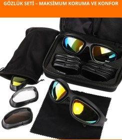 Resim Letsii Çok Lensli Dayanıklı Taktik Gözlük UV Koruma ile Motosiklet ve Avcılık için İdeal 