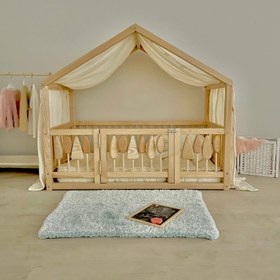 Resim 100% Muslin Cotton Canopy For Woodland House Montessori Bed - US Queen / Mustard 