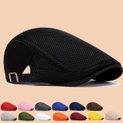 Resim 1 adet Uniseks Polyester Bere Şapka ile Ağ Tasarımı, Ayarlanabilir ve Nefes Alabilen Yaz Güneş Koruma Kapağı Erkekler ve Kadınlar için, Serin ve Şık Retro Düz Üst Şapka Sürüş, Avlanma, Golf, Gatsby, Taksi, Hediye Fikri 
