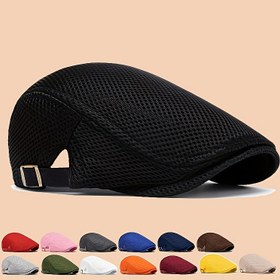 Resim 1 adet Uniseks Polyester Bere Şapka ile Ağ Tasarımı, Ayarlanabilir ve Nefes Alabilen Yaz Güneş Koruma Kapağı Erkekler ve Kadınlar için, Serin ve Şık Retro Düz Üst Şapka Sürüş, Avlanma, Golf, Gatsby, Taksi, Hediye Fikri 