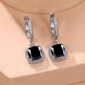 Resim Siyah Kare Sentetik Kübik Zirkonyalı Zarif Sevimli Halka Küpeler, Bakır, Kadınlar İçin, Günlük ve Parti Giyim, Tüm Mevsimlere Uygun, Sevgililer Günü ve Bahar Şenliği Hediyeleri İçin Mükemmel 