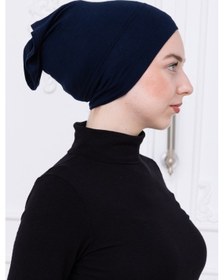 Resim Loggia Pratik Boru Bone Lacivert Geçmeli - Kaymaz Önü Dikişsiz Kadın Tesettür Hazır İç Bone Lacivert 