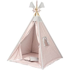 Resim Exorbaby Xl Büyük Boy Ahşap Ve Pamuklu Oyun Çadırı , Oyun Evi Pembe 