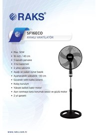 Resim Raks SF16 Eco 50 W Salınım Özellikli Ayaklı Vantilatör Siyah 