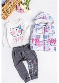 Resim Babymod Kız Bebek Takım Kedi Desenli Kız Bebek Şişme Yelekli Takım 