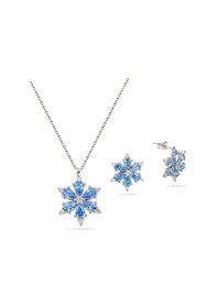 Resim Brezza Lusso Jewelry 925 Ayar Lotus Çiçeği Aquamarin Taşlı Kadın Gümüş Kolye Küpe Set 40813853 42 CM 42 CM 