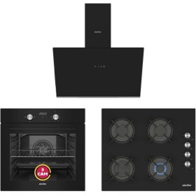 Resim Simfer Ankastre Set Siyah Dijital Power Turbo Fanlı Cam Ocaklı 3'lü Set (Fırın + Ocak + Davlumbaz) 
