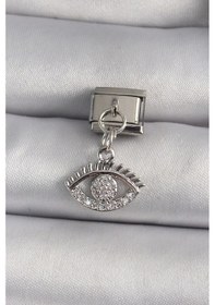 Resim 316l Çelik Gümüş Renk Sallantı Zirkon Taşlı Göz Model Nomination Charm 