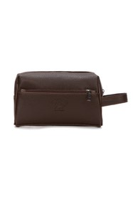 Resim Newish Polo Erkek Vegan Deri Kahverengi Portföy Clutch Traş Kozmetik Bakım Ve Günlük El Çantası new381 