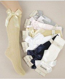 Resim 1 Adet Kız Çocuk Desenli Lacivert Diz Altı Kurdeleli Çorap-1038 Lacivert 