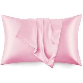 Resim 2 Li İpek Dokulu Saten Pembe Yastık Kılıfı 50x70 Mikrosaten, Saç Ve Cilt Dostu Çok Renkli 