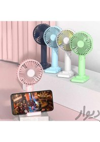 Resim Taşınabilir Koyu Mavi Mini Şarj Edilebilir El Fanı 3 Dişli Ayarlanabilir Masa Üstü Telefon Tutucu 