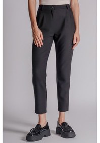 Resim Braccas Kadın Yandan Cepli Arka Cep Fleto Beli Lastikli Ve Pilili Slim Fit Pantolon Siyah Siyah 