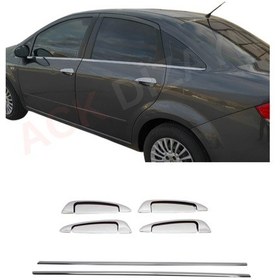 Resim Fiat Linea Araca Özel Krom Cam Çıtası + Krom Kapı Kol 2'li Set Paslanmaz Çelik A+ 