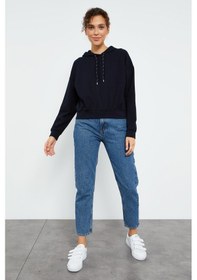 Resim Tommy Life Lacivert Uzun Kol Rahat Form Kapüşonlu Kadın Sweatshirt - 97115 Lacivert 