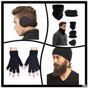 Resim Fonem Erkek Bere Kışlık Sade Set Bere +Polar Bere+ Boyunluk +Kulaklık + Kesik Parmak Eldiven Siyah 