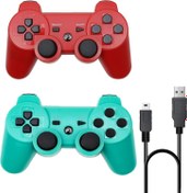 Resim Rzzhgzq 2 Pack PS3 Wireless Controller Playstation 3 Controller Wireless Bluetooth Gamepad with USB Charger Cable for PS3 Console (Red+Green) 