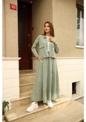 Resim Ham Kot Kumaş Etek Ceket Takım Mint Yeşil-mint Yeşili Mint Yeşili 