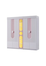 Resim Gardırop, Vira 4 Kapaklı Dolap Ve Ledli Kitaplık - Pembe 