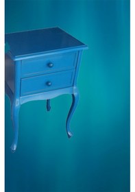 Resim Komodin Aslan Lükens Ayak 2 Çekmece 1 Adet Parlak Mavi Lake Boya Porselen Kulp Kayın Torna El Yapım 
