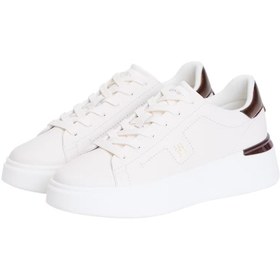 Resim Tommy Hilfiger Kadın Metalik Detaylı Platform Tabanlı Sneaker - Beyaz/Bronz 